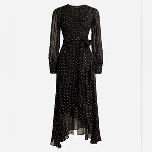 New! J. Crew sz 12 Ruffle-hem Lurex chiffon wrap dress black long sleeve NWT